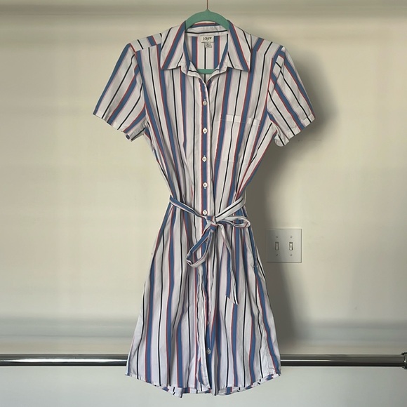 J. Crew Striped Mini Shirt Dress w/ Belt and Pockets - Picture 1 of 7